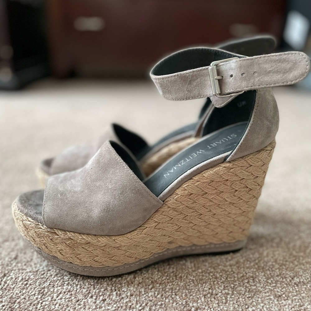 Stuart Weitzman Wedge Sandals Gray Suede Platform Espadrilles